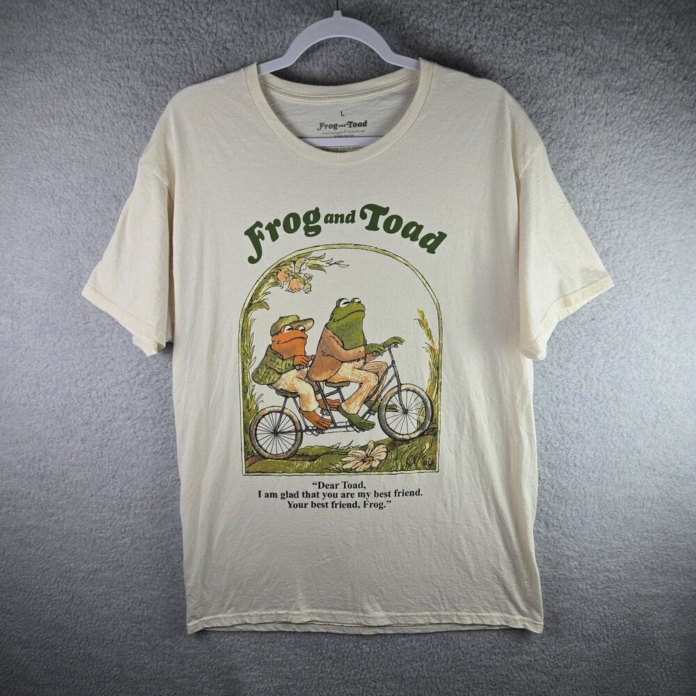 Frog And Toad T-Shirt Mens L Ivory White Crew Neck Short Sleeve Sleeves
